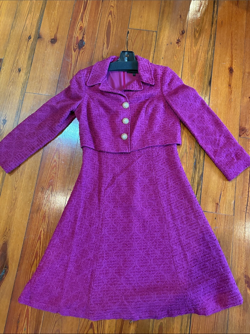 Rickie Freeman for Teri Jon Fuchsia Textured Two-Piece Dress and Jacket
